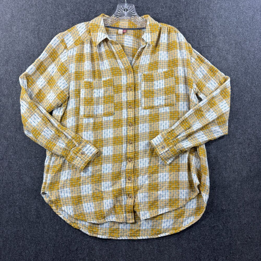 Pilcro Anthropologie Relaxed Shirt Women's Medium Mustard Yellow Plaid Oversized